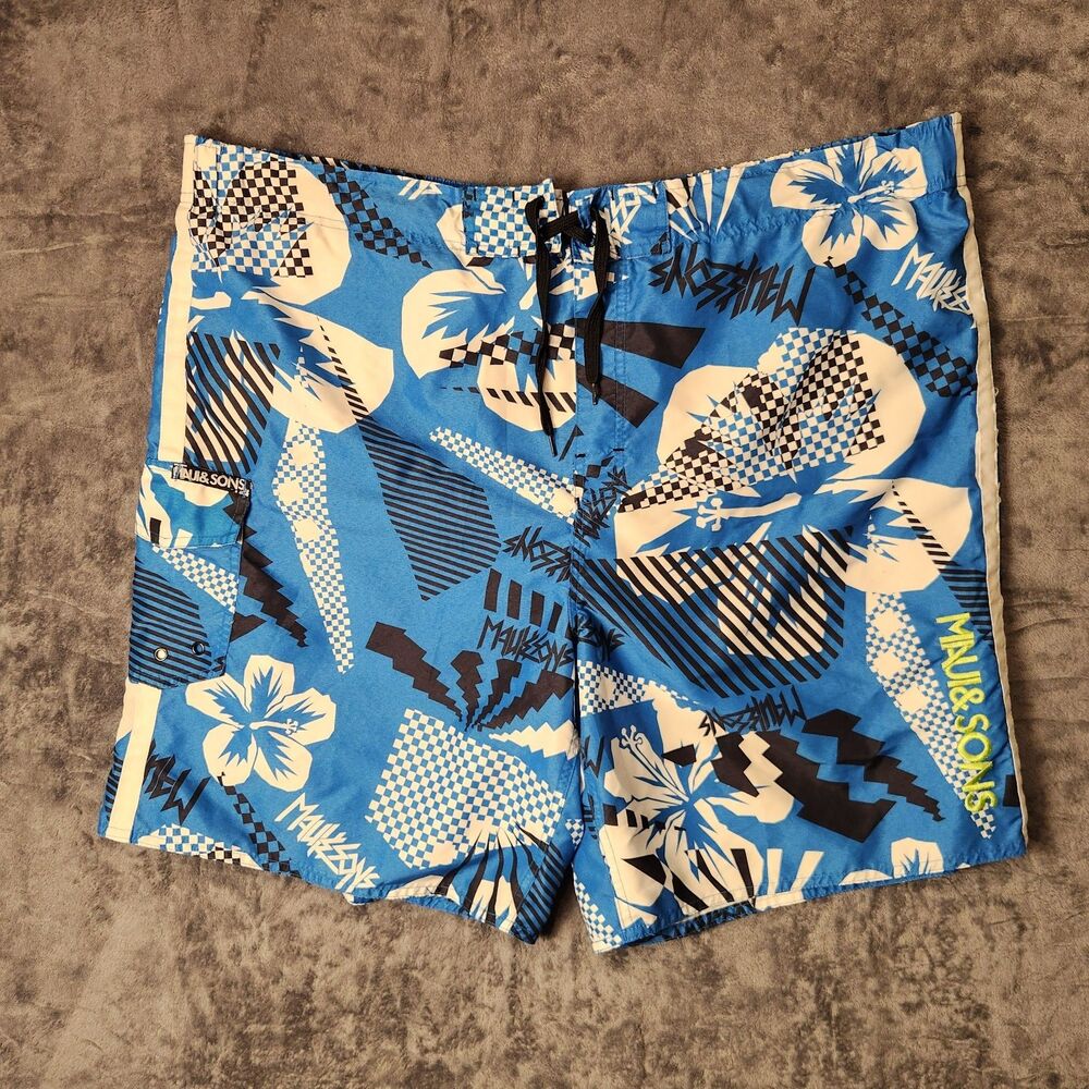 Maui & Sons Surf Hawaii Men's Board Shorts Swim Trunks Blue Pattern XL - Picture 1 of 9